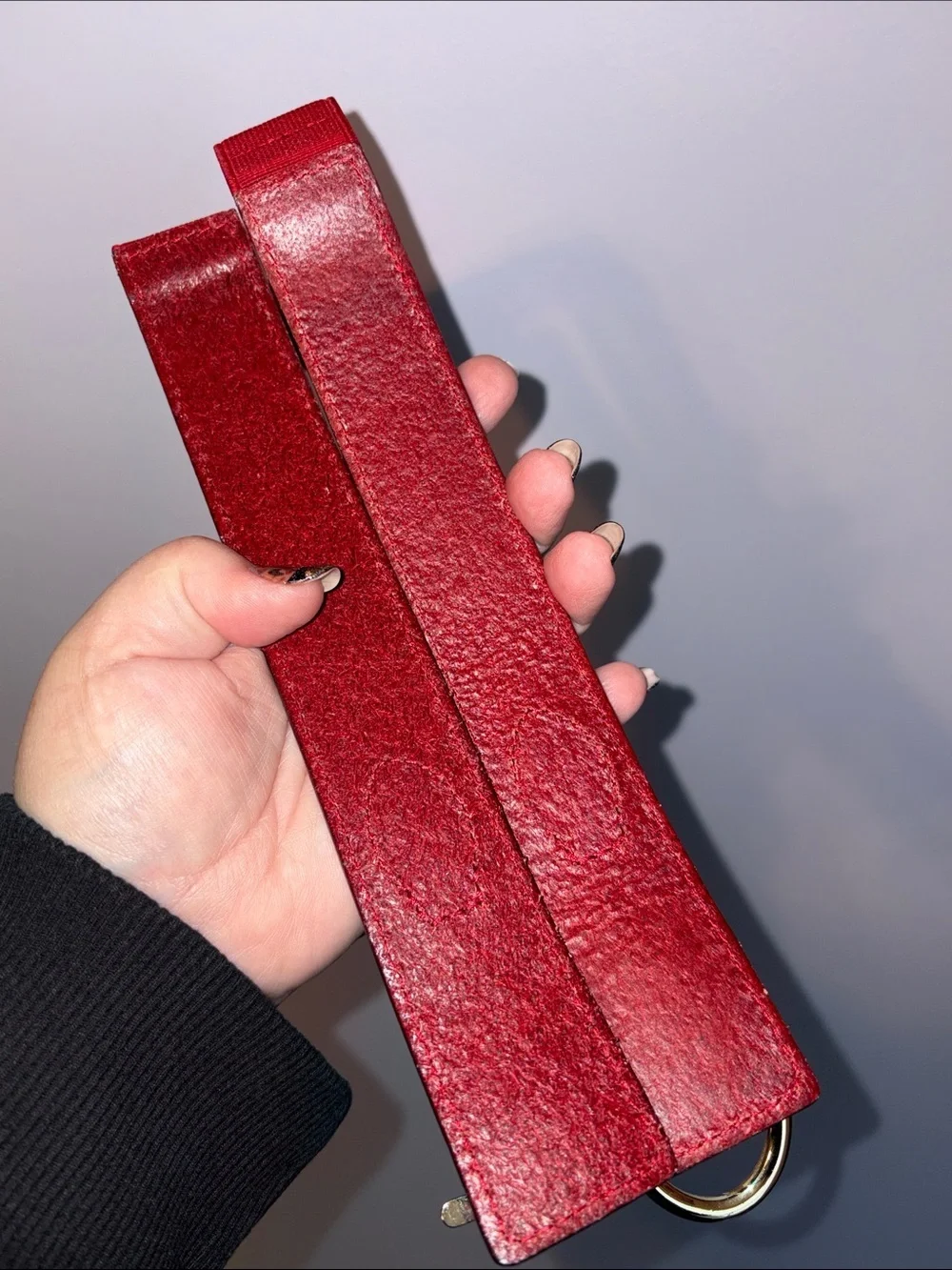 Unbranded Leather Dark Red Elastic Panel Hook In Loop Buckle Statement Belt